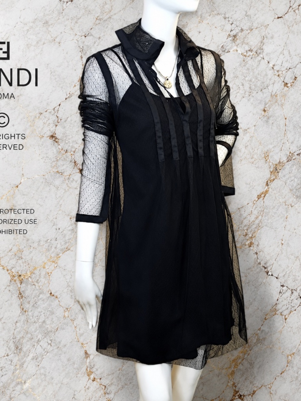 🆕🏷️ Fendi Black Tulle Dress + Slip | Made in Italian  Size 40 US 2  EU 34-36